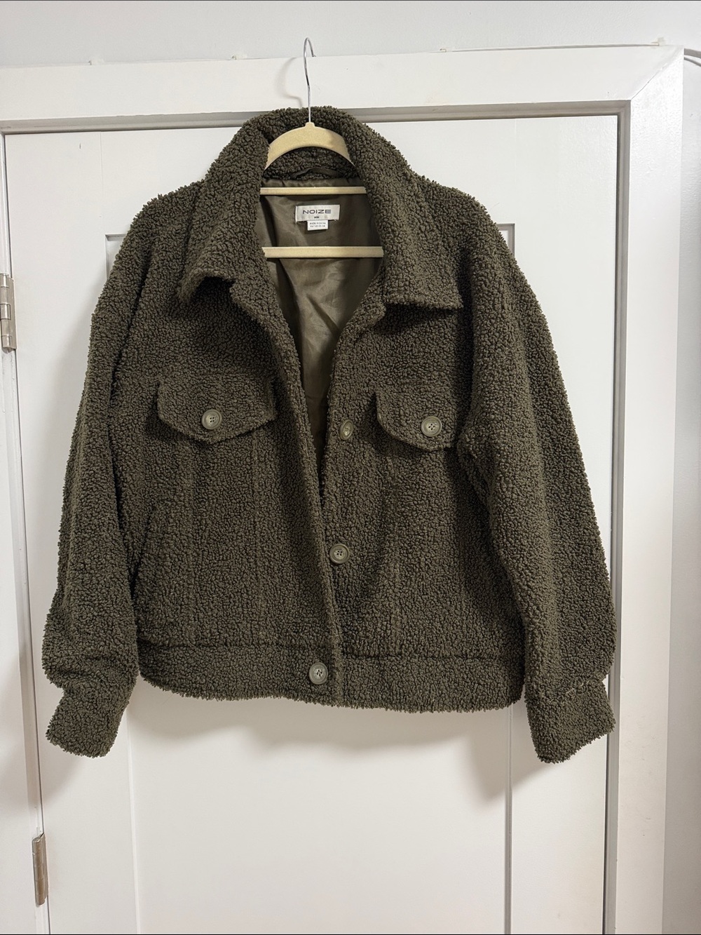 Noize Olive Green Teddy Bomber Jacket